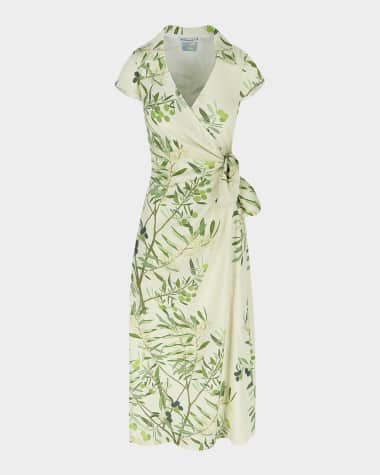 BERNADETTE Olive Tree Print Wrap Dress