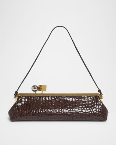 Jacquemus La Pochette Salon Patent Croc-Embossed Shoulder Bag