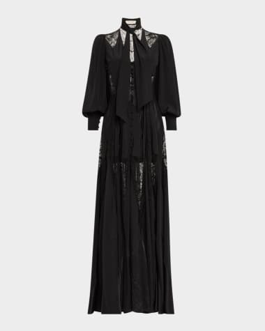 Salon 1884 Valtese Lace Cutout Puff-Sleeve Maxi Dress
