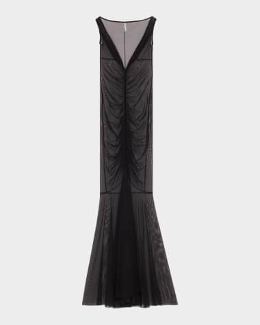 Norma Kamali Tara Shirred-Front Fishtail Gown