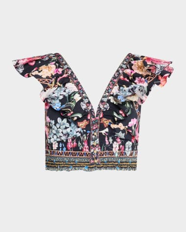 Camilla Midnight in Monserrate Deep V Frill Short-Sleeve Top