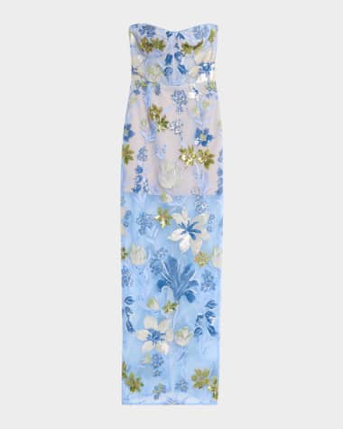 Bronx and Banco Dahlia Sequin Floral Column Gown