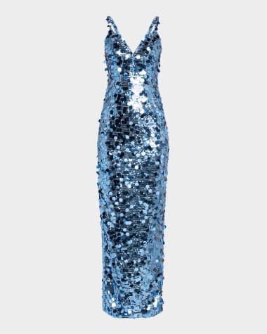 Bronx and Banco Allegra Deep V-Neck Sequin Column Gown