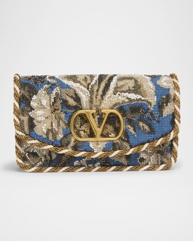 Valentino Garavani Vain Small Floral Beaded Clutch Bag