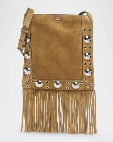 Valentino Garavani Nellcote Fringe Studded Suede Crossbody Bag