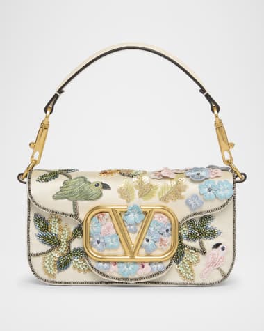 Valentino Garavani Loco Small Flower Bird Beaded Satin Shoulder Bag