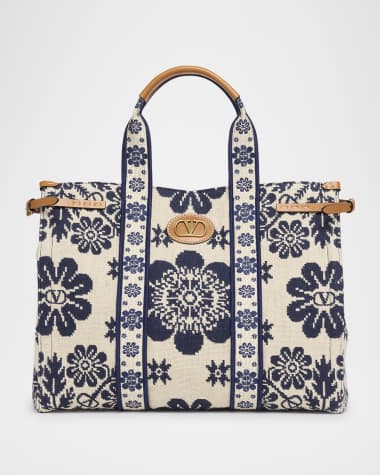 Valentino Garavani Antibes Jacquard Flower Canvas Tote Bag