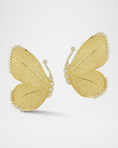 Tanya Farah 18K Yellow Gold Diamond Butterfly Half Wing Earrings