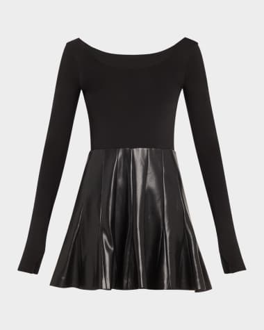 Alice + Olivia Chara Vegan Leather Long-Sleeve Pleated Mini Dress