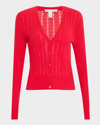 Autumn Cashmere Ribbed Pointelle-Knit Cotton Cardigan
