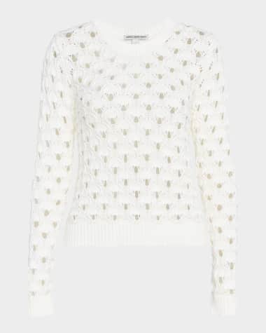Autumn Cashmere Open-Stitch Crewneck Cotton Sweater