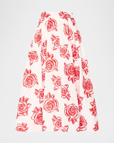 Milly Juliet Rose Embroidered Midi Skirt