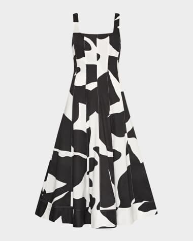 Milly Grand Foliage Cotton Poplin Midi Dress