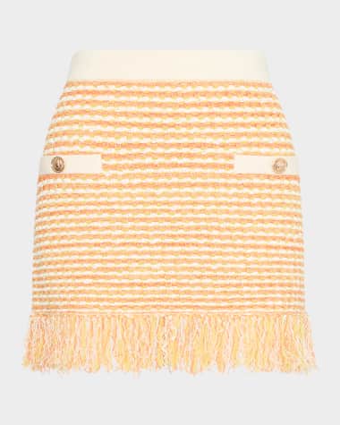 Milly Kali Fringed Tweed Knit Mini Skirt
