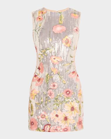 Milly Ivette Floral-Embroidered Sequin Mini Dress