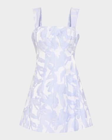 Milly Square-Neck Floral Jacquard Mini Dress
