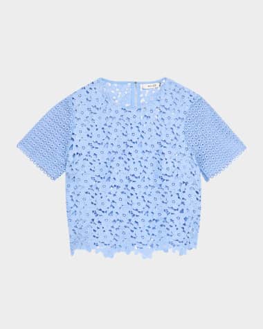 Milly Short-Sleeve Floral & Geometric Lace Top