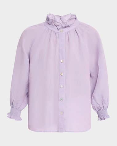 Finley Fiona Ruffle-Trim Linen Chambray Shirt