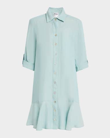 Finley Flounce Linen Chambray Shirtdress