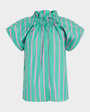 Finley Jenny Striped Ruffle-Trim Cotton Shirt