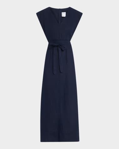 Finley Beverly Tie-Waist Washed Linen Midi Dress