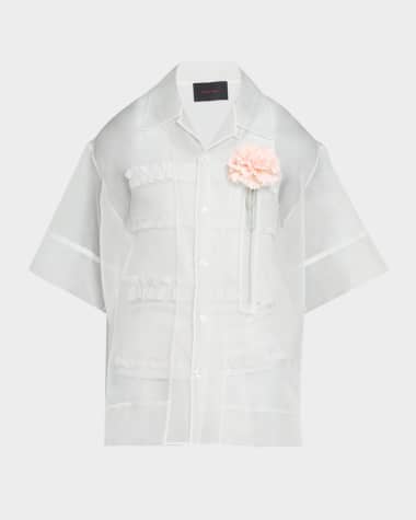 Simone Rocha Men's Sheer Carnation Boxy Button-Down Shirt