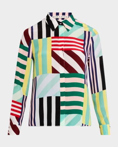 Alice + Olivia Willa Striped Placket Top