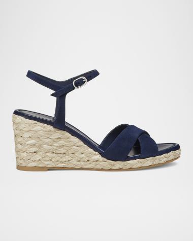 Blue Stuart Weitzman Women Stuart Weitzman Blue Suede Strappy Square Toe Low Heel Sandal • Size 6.5 ⬇️ main image 0