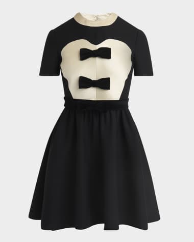 Valentino Garavani Velvet Bow Short-Sleeve Bi-Color Crepe Mini Dress