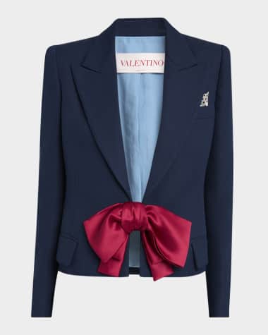Valentino Garavani Bow Closure Cropped Wool Blazer