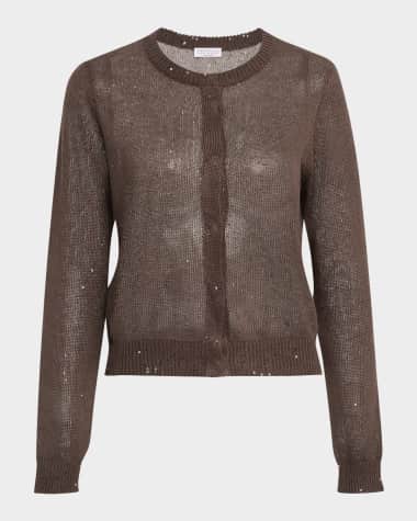 Brunello Cucinelli Linen Paillette Crewneck Cardigan