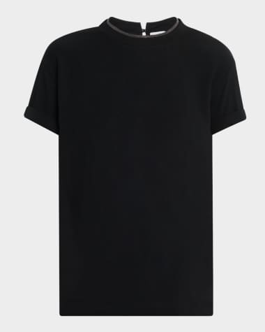Brunello Cucinelli Monili-Neck Short-Sleeved Flat Cotton T-Shirt