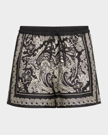 Nili Lotan Frances Paisley Drawstring Silk Shorts