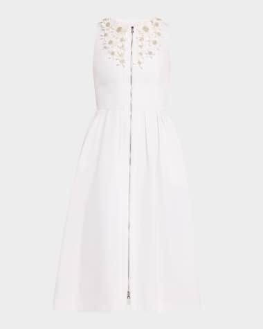 Dice Kayek Zip-Front Embroidered Fit-&-Flare Midi Dress