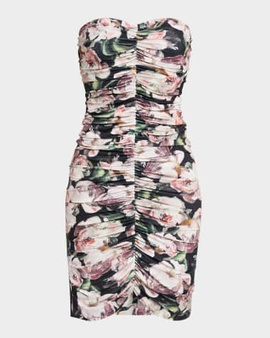 Norma Kamali Peony Strapless Shirred Dress