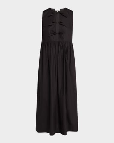 Ganni Tie-Front Cotton Poplin Midi Dress