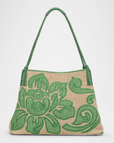 Etro Libra Raffia & Leather Shoulder Bag