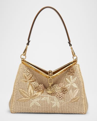 Etro Vela Embroidered Raffia Shoulder Bag