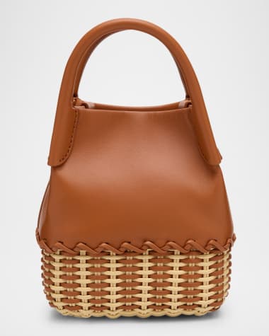 Loro Piana Bale Micro Braided Wicker & Leather Shoulder Bag