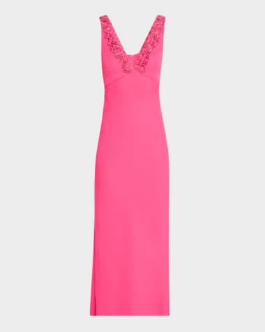 Ramy Brook Kallie Floral-Embellished Crepe Midi Dress
