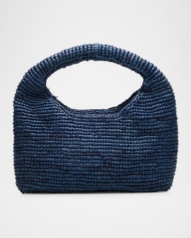 Manebi Half Moon Raffia Top-Handle Bag
