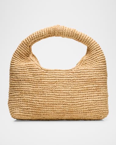 Manebi Half Moon Raffia Top-Handle Bag