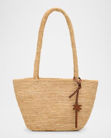 Manebi Medium Palm Tree Raffia Tote Bag