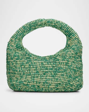 Manebi Halfmoon Raffia Top-Handle Bag