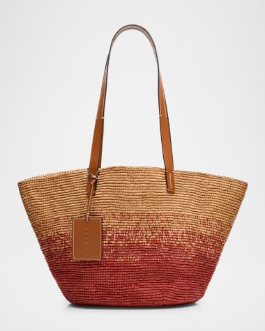Manebi Two-Tone Raffia Basket Tote Bag