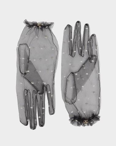 Valentino Garavani Polka Dot V-Logo Mesh Gloves