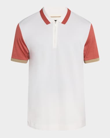 BOSS Camel Men's Parkau Cotton and Silk Quarter-Zip Polo Shirt