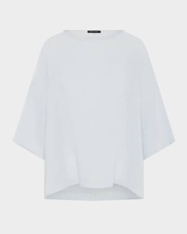 Eskandar Sloped-Shoulder Wide A-Line Scoop-Neck Top (Mid Length)