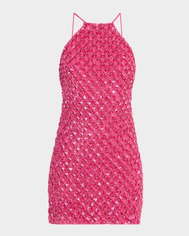 Liv Foster Violet Beaded Low-Back Halter Mini Dress