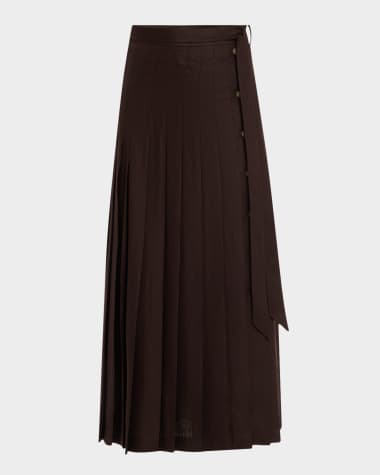 Loro Piana Yasmina Pleated New Summer Twill Midi Skirt